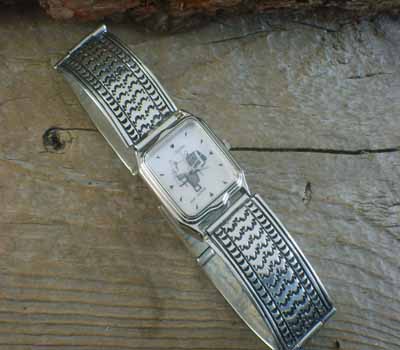 Native American Sterling Link Watch - Hand Stamped